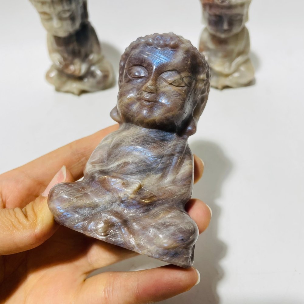 3 Pieces Moonstone Mixed Sunstone Baby Buddha Carving -Wholesale Crystals