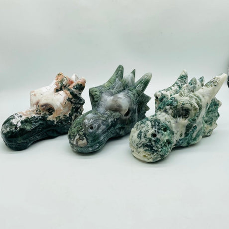 3 Pieces Moss Agate Dragon Head -Wholesale Crystals