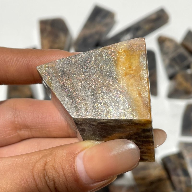 32 Pieces Black Rainbow Sun Stone With Hematite Free Form -Wholesale Crystals