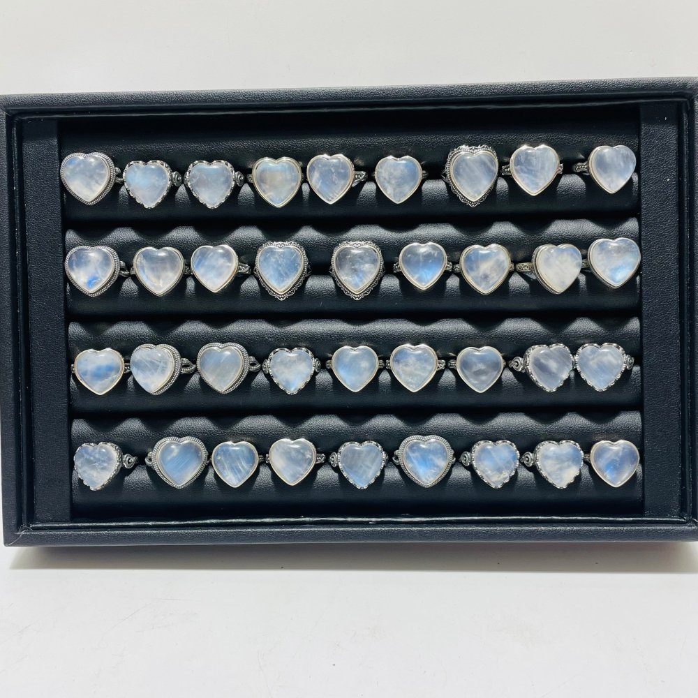 36 Pieces Sterling Silver Sri Lankan Moonstone Heart Different Styles Ring -Wholesale Crystals