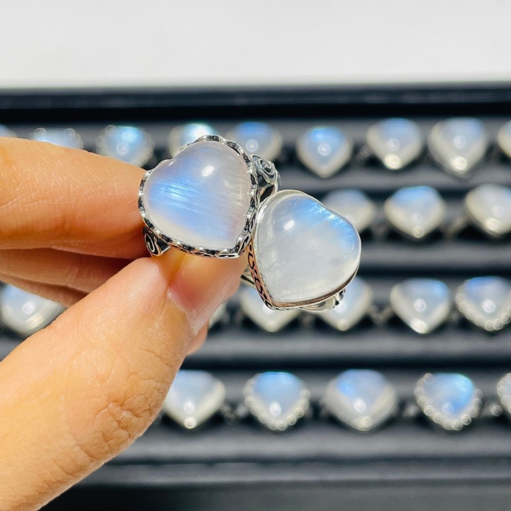 36 Pieces Sterling Silver Sri Lankan Moonstone Heart Different Styles Ring -Wholesale Crystals