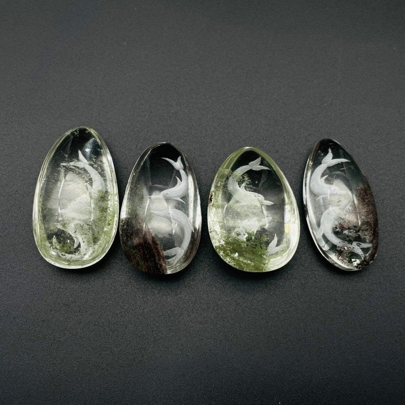 4 Pieces Beautiful Dolphin Garden Quartz Inner Scene Carving -Wholesale Crystals