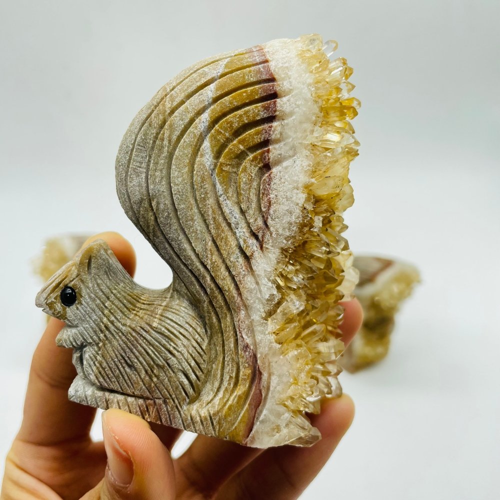 4 Pieces Cute Tangerine Orange Quartz Cluster Squirrel Carving -Wholesale Crystals