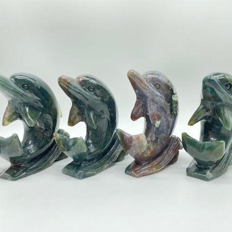 4 Pieces Moss Agate Dolphin Carving -Wholesale Crystals