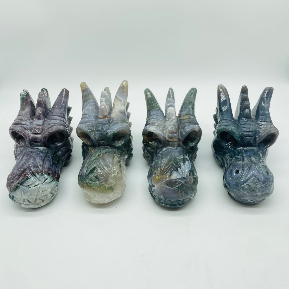 4 Pieces Moss Agate Dragon Head Carving -Wholesale Crystals