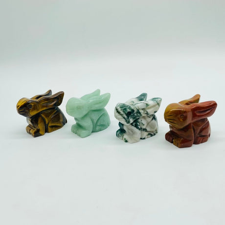 4 Types Easter Rabbit Carving Wholesale Moss Agate Green Aventurine Tiger Eye -Wholesale Crystals