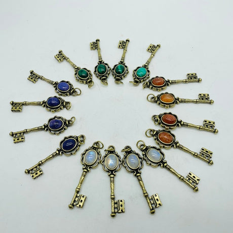 4 Types Gem Key Pendant Wholesale Charoite Sunstone Malachite Moonstone -Wholesale Crystals