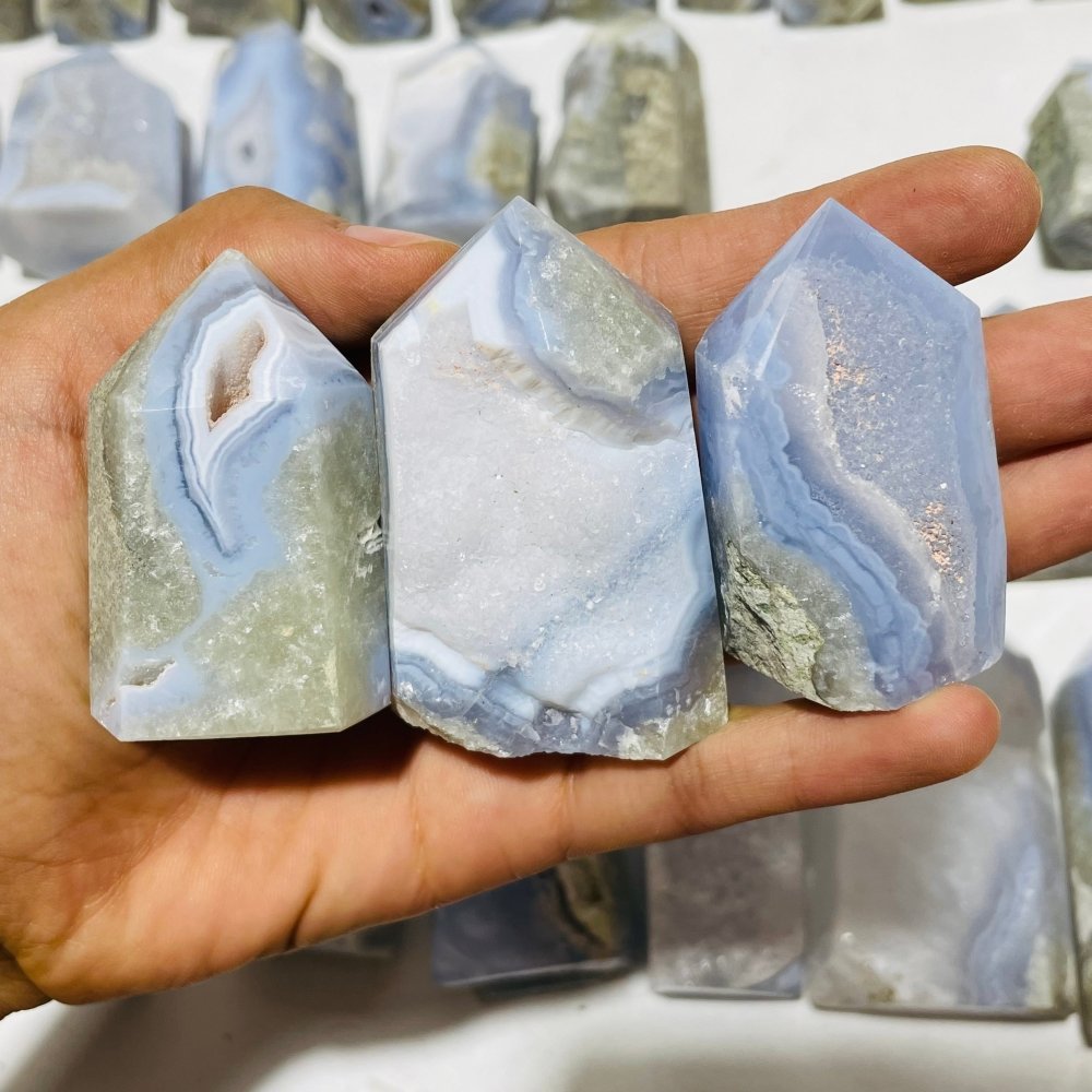 46 Pieces Druzy Blue Chalcedony Points -Wholesale Crystals