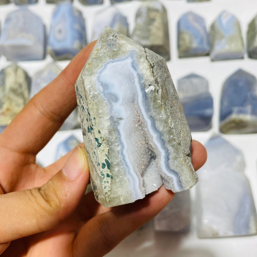 46 Pieces Druzy Blue Chalcedony Points -Wholesale Crystals
