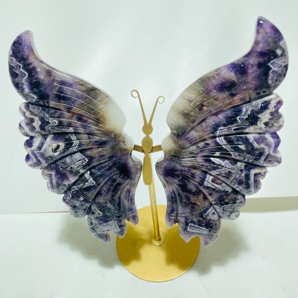 5 Pairs Large High Quality Chevron Amethyst Butterfly Carving With Stand -Wholesale Crystals