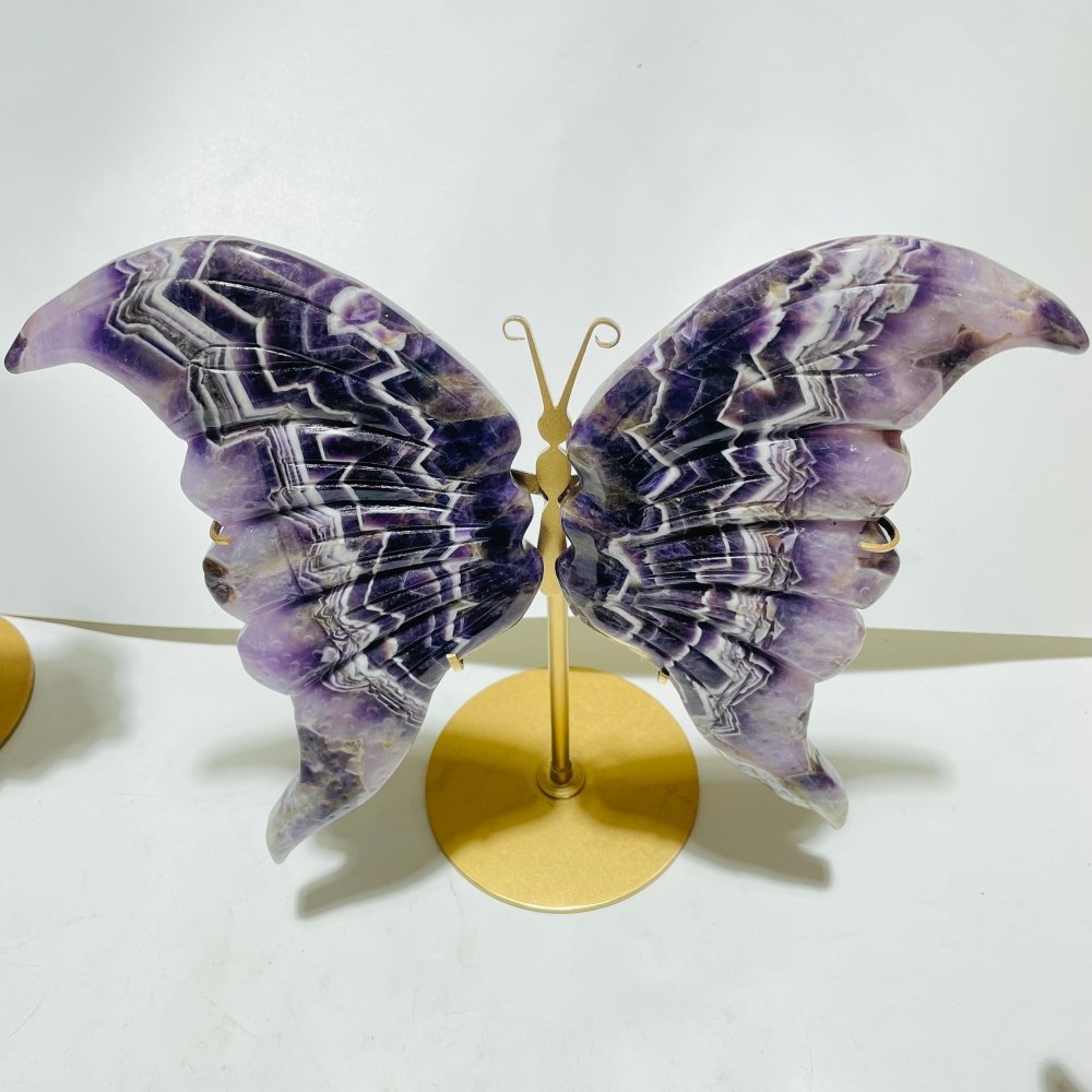 5 Pairs Large High Quality Chevron Amethyst Butterfly Carving With Stand -Wholesale Crystals