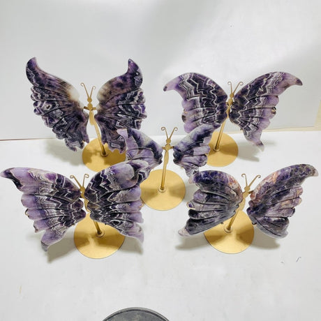 5 Pairs Large High Quality Chevron Amethyst Butterfly Carving With Stand -Wholesale Crystals