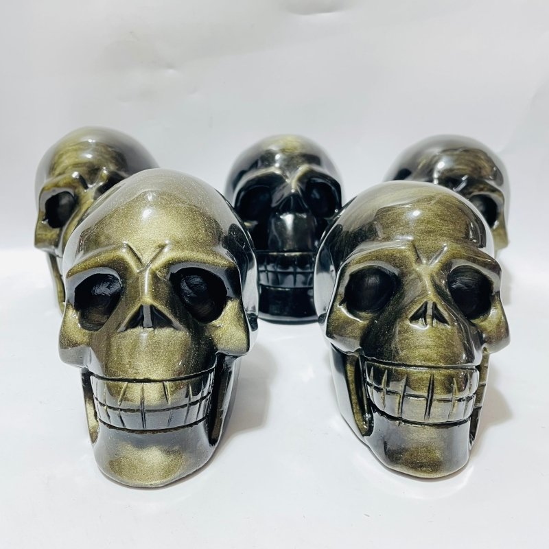 5 Pieces High Quality Gold Sheen Obsidian Skull Carving -Wholesale Crystals