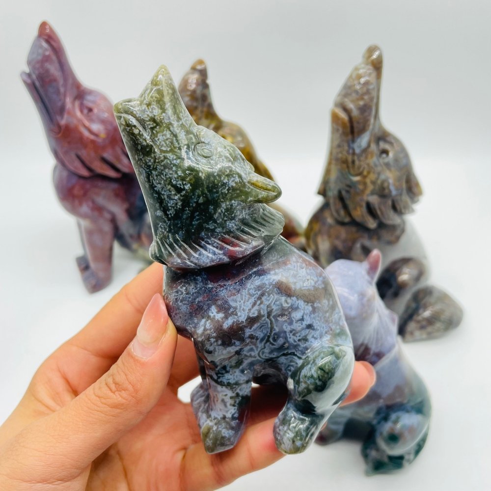 5 Pieces High Quality Ocean Jasper Wolf Carving -Wholesale Crystals