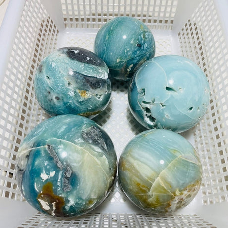 5 Pieces Large Blue Caribbean Calcite Spheres -Wholesale Crystals