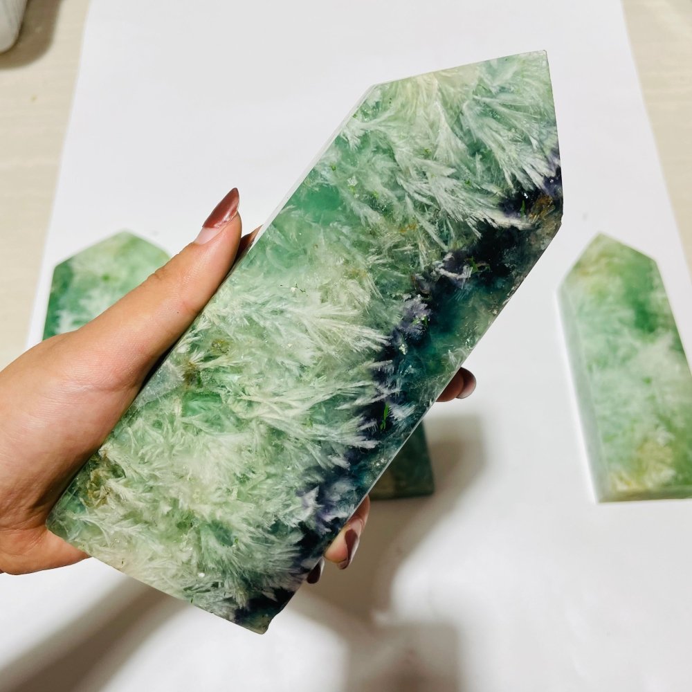 5 Pieces Large Feather Fluorite Four-Sided Tower Points -Wholesale Crystals