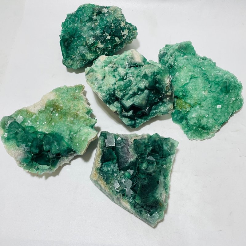 5 Pieces Large Green Fluorite Specimen Cubic Raw Stone -Wholesale Crystals