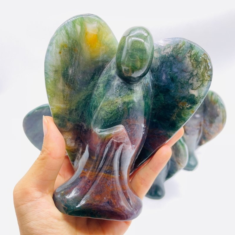 5 Pieces Large Moss Agate Angel Carving -Wholesale Crystals