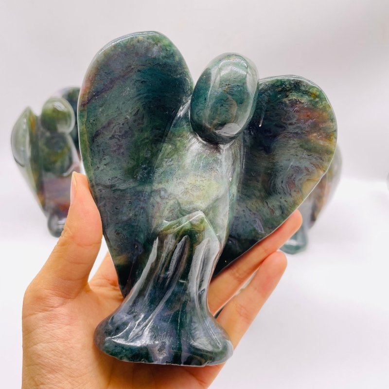 5 Pieces Large Moss Agate Angel Carving -Wholesale Crystals