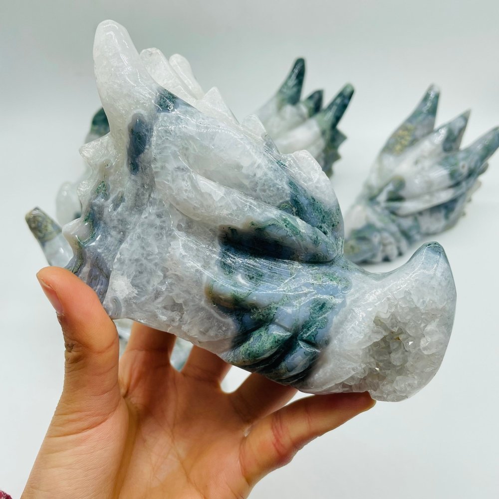 5 Pieces Moss Agate Dragon Head Carving -Wholesale Crystals