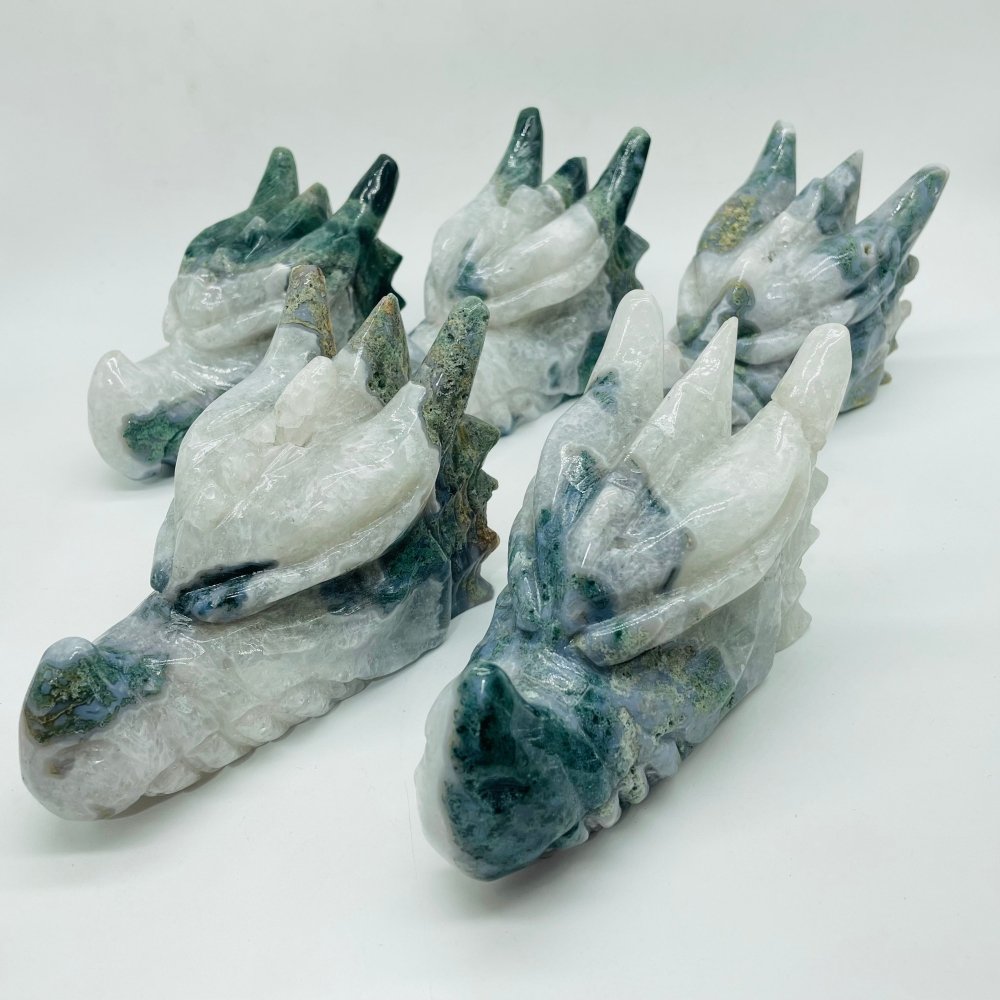 5 Pieces Moss Agate Dragon Head Carving -Wholesale Crystals