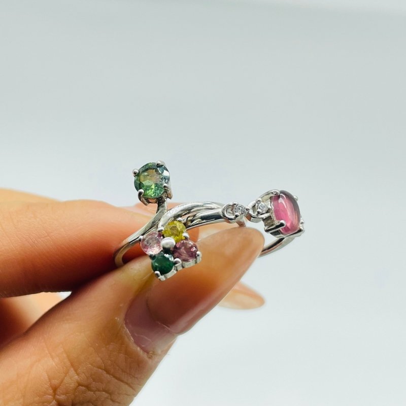 50 Pieces Colorful Tourmaline Different Styles Sterling Silver Ring - Wholesale Crystals