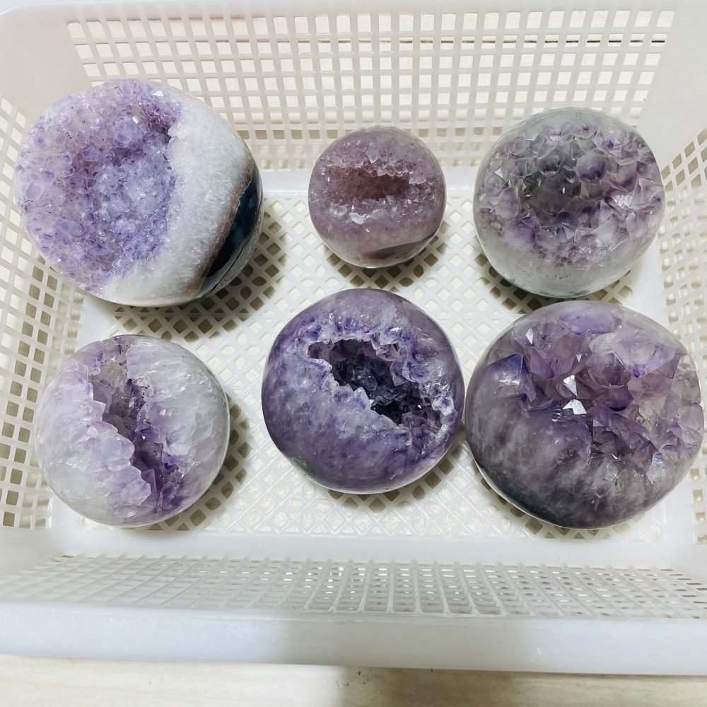 6 Pieces High Quality Amethyst Geode Spheres -Wholesale Crystals