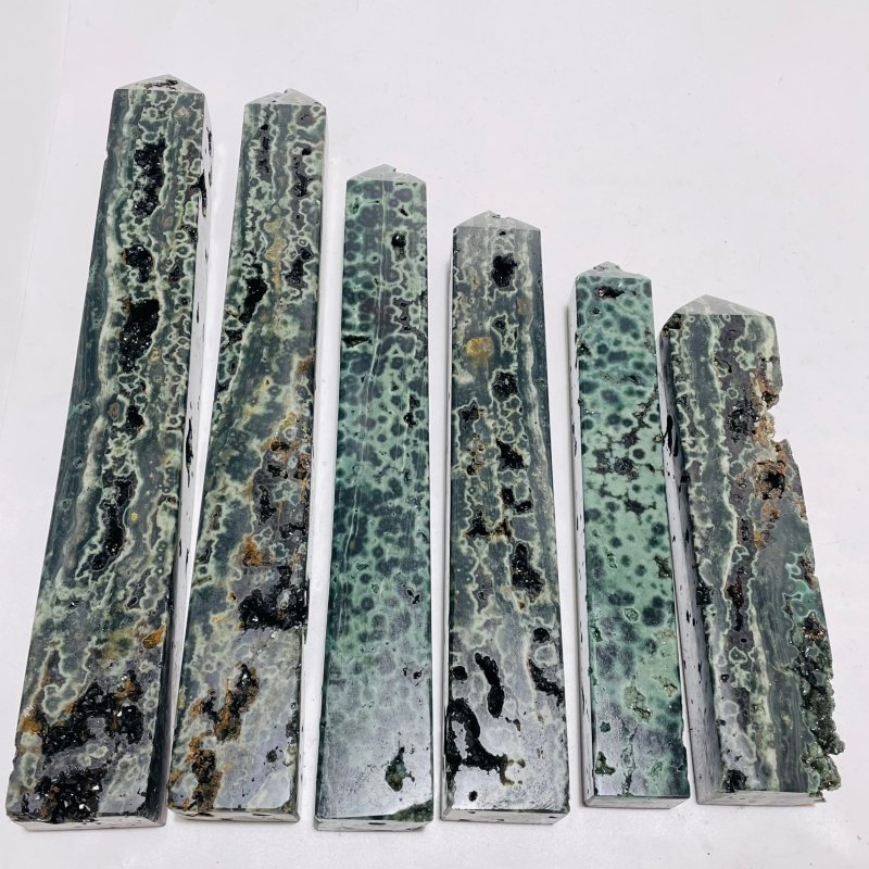 6 Pieces High Quality Large Green Sea Jasper Druzy Tower -Wholesale Crystals