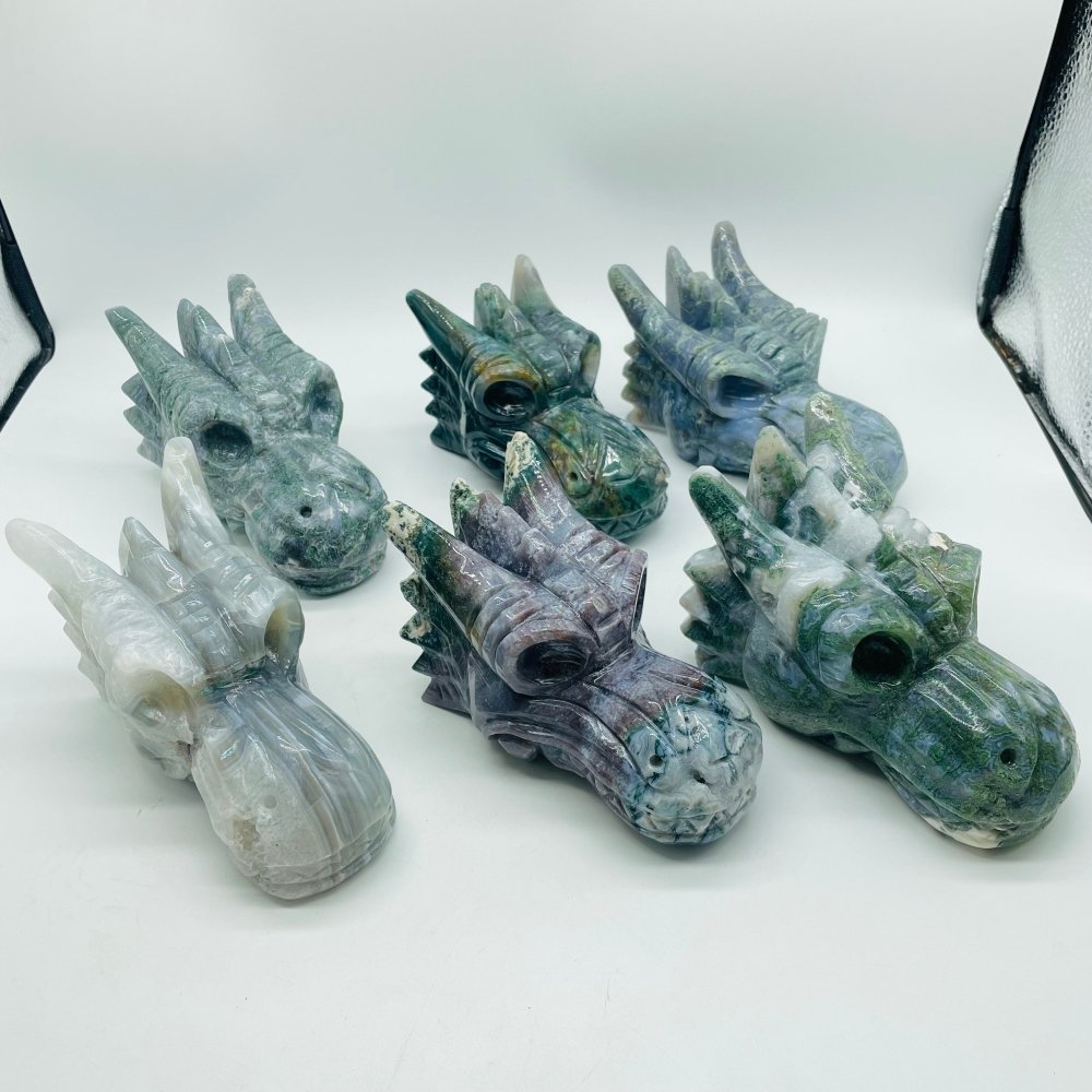 6 Pieces High Quality Moss Agate Dragon Head Carving -Wholesale Crystals
