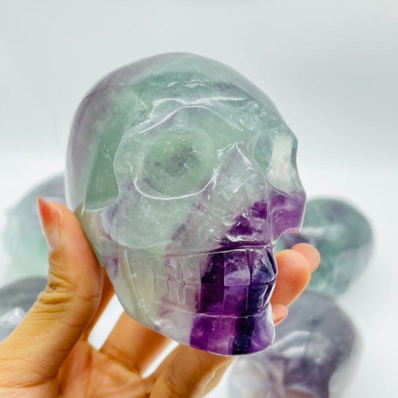 6 Pieces Large Fluorite Halloween Skull Carving -Wholesale Crystals