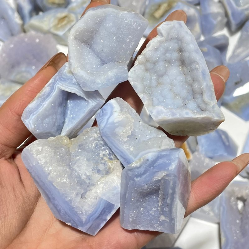 68 Pieces Small Blue Chalcedony Geode Druzy Free Form -Wholesale Crystals