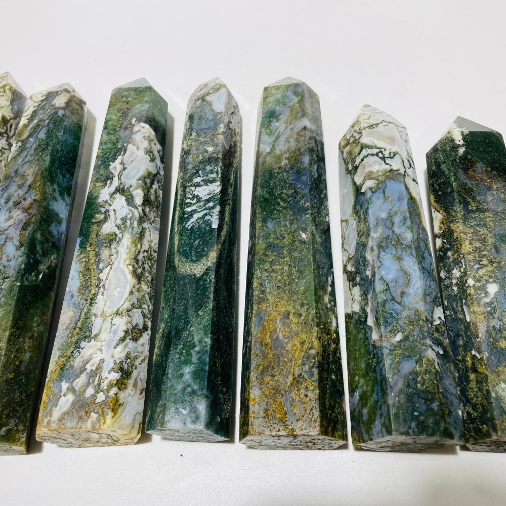 8 Pieces Large Moss Agate Tower Points -Wholesale Crystals