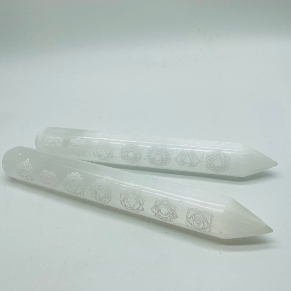 7 Chakras Selenite Massage Wands Round Wholesale -Wholesale Crystals