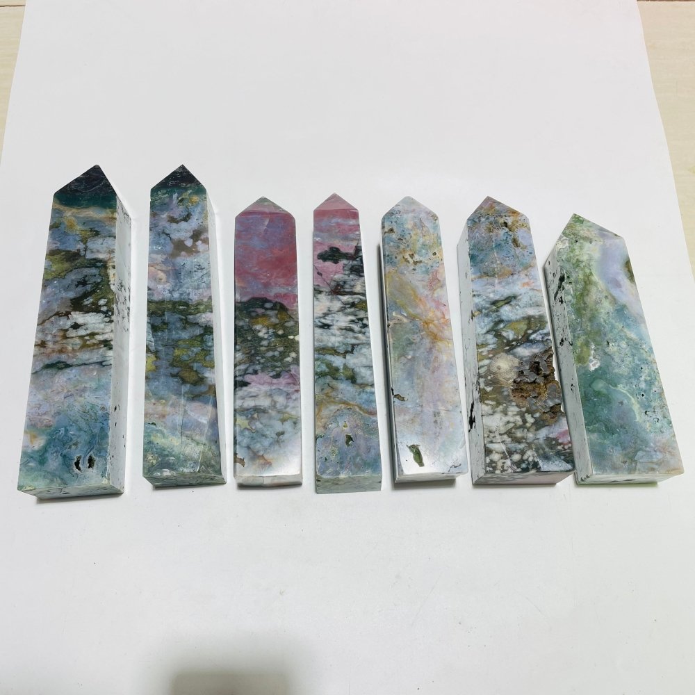 7 Pieces Large Ocean Jasper Four-Sided Tower Points -Wholesale Crystals