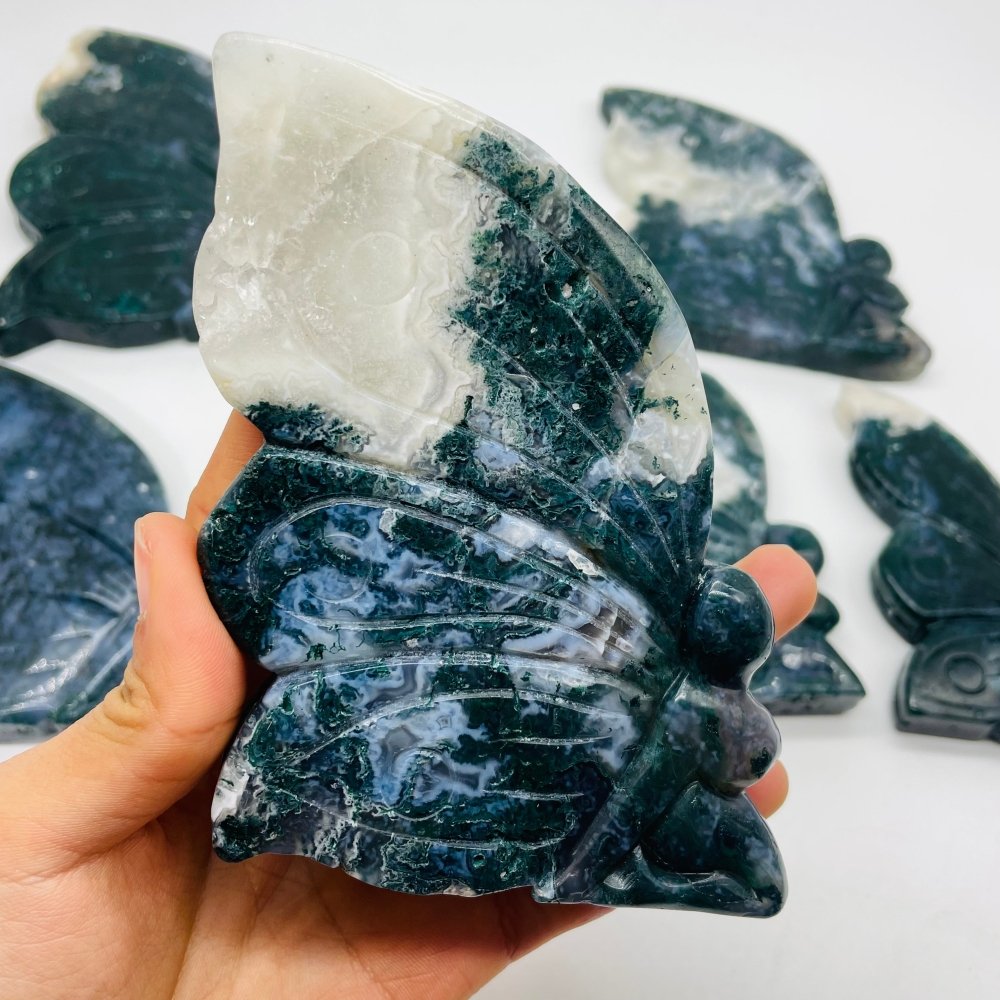 7 Pieces Moss Agate Butterfly Fairy Carving -Wholesale Crystals