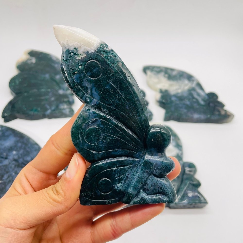 7 Pieces Moss Agate Butterfly Fairy Carving -Wholesale Crystals