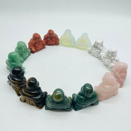 7 Types Fat Belly Buddha Maitreya Carving Tiger Eye Moss Agate Wholesale -Wholesale Crystals