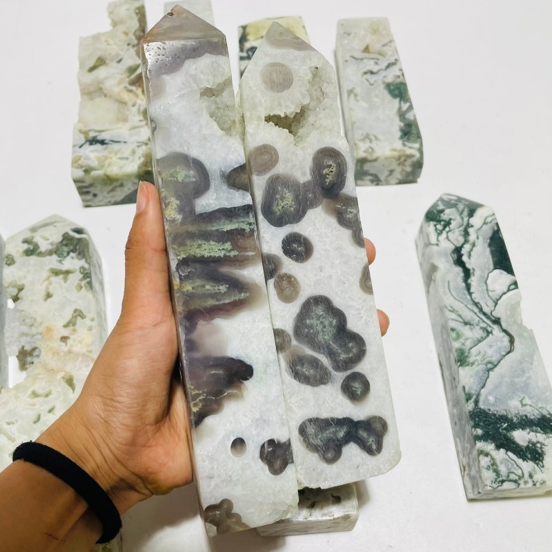 10 Pieces Large Moss Agate Druzy Four-Sided Points -Wholesale Crystals