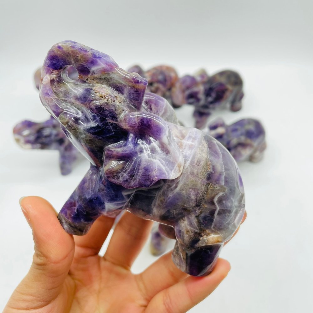 8 Pieces Beautiful Chevron Amethyst Elephant Carving -Wholesale Crystals