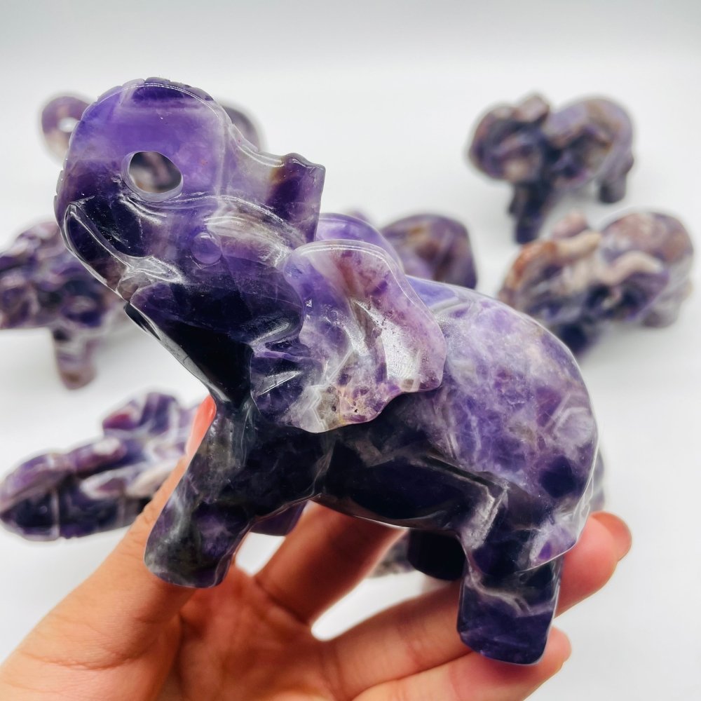 8 Pieces Beautiful Large Chevron Amethyst Elephant Carving -Wholesale Crystals