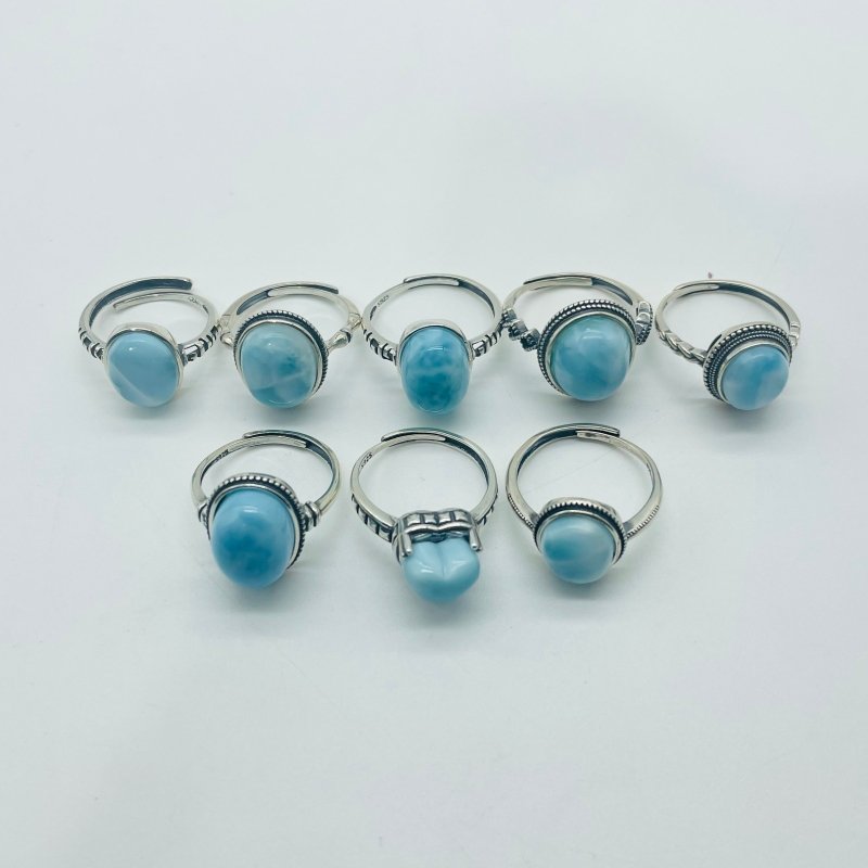 8 Pieces Beautiful Larimar Different Styles 925 Sterling Silver Rings -Wholesale Crystals