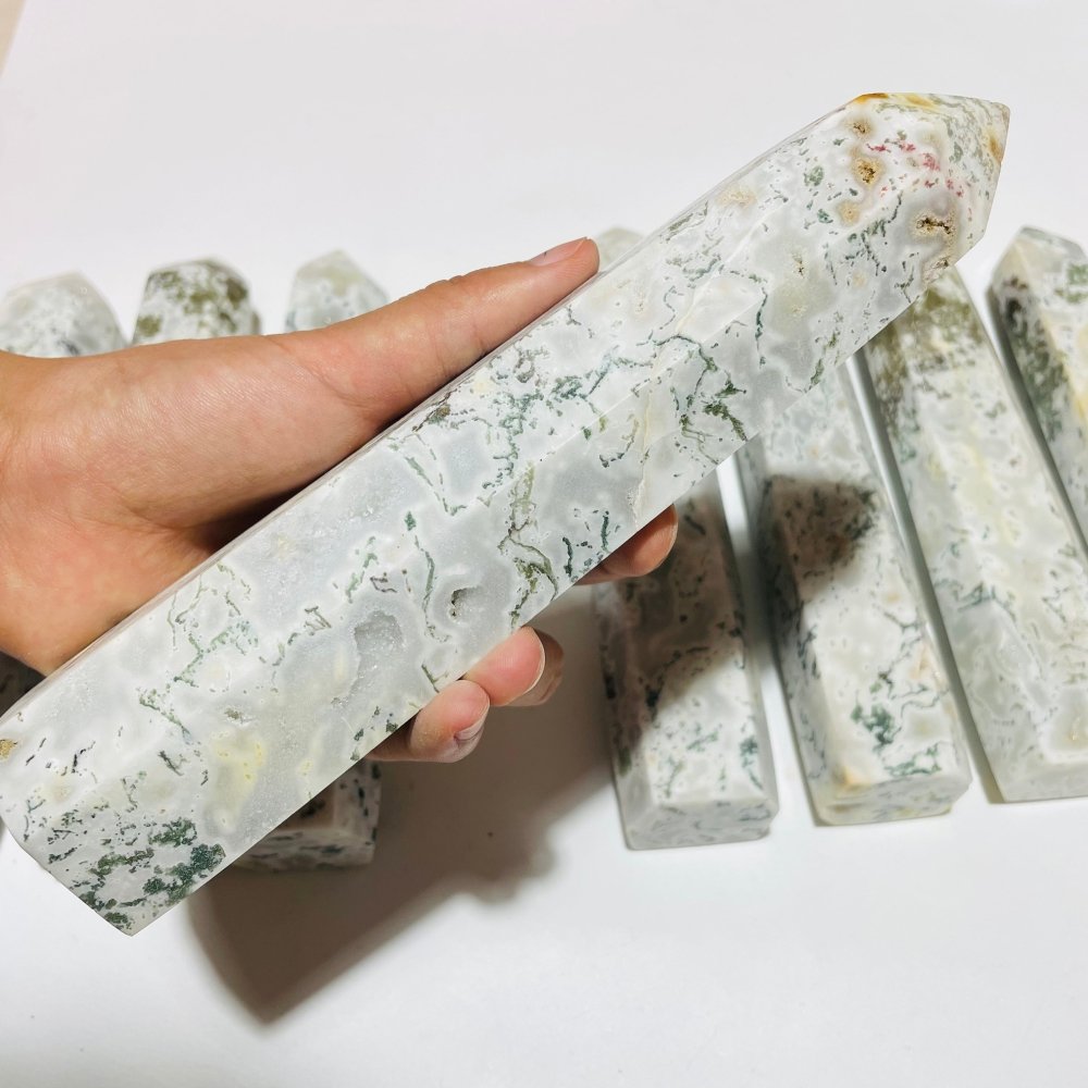 8 Pieces White Moss Agate Tower Points -Wholesale Crystals