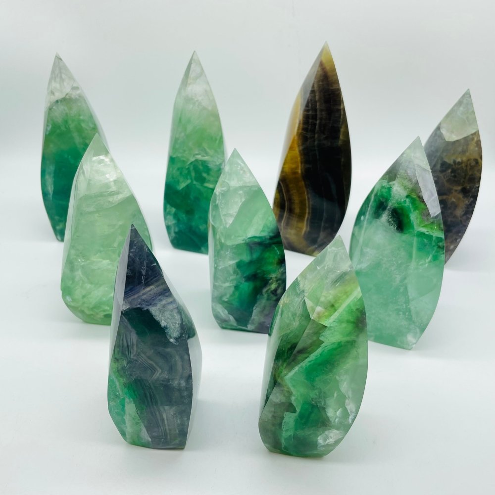 9 Pieces High Quality Large Rainbow Fluorite Flame Mixed Color -Wholesale Crystals