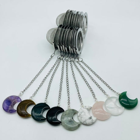 9 Types Crystal Moon 304 Stainless Steel Tea Leak Proof Mesh Filter With Chain - Wholesale Crystals