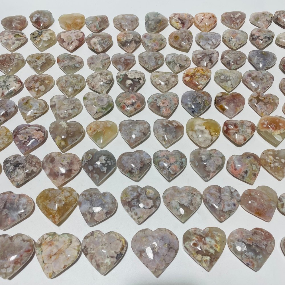 91 Pieces High Quality Sakura Flower Agate Heart -Wholesale Crystals