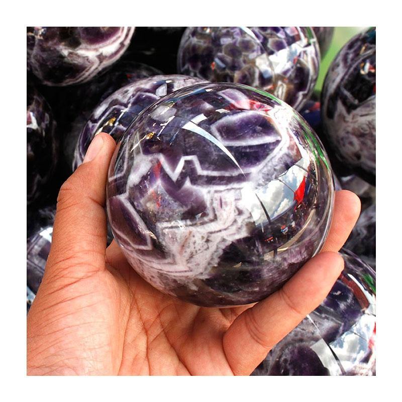 3-5in(7.5-12.7cm) amethyst chevron sphere ball -Wholesale Crystals