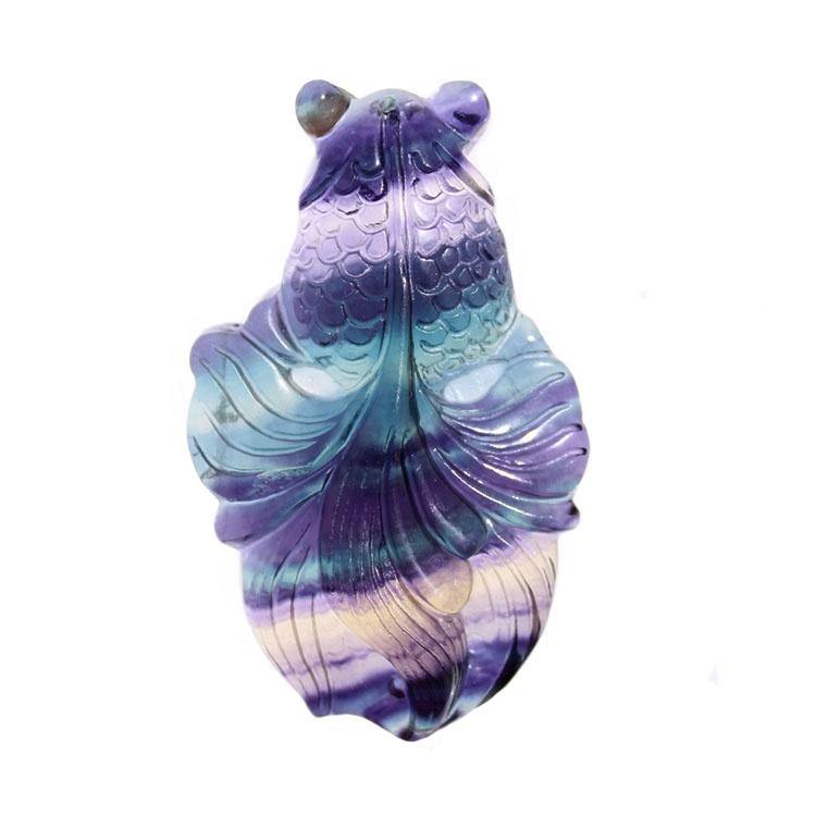 rainbow fluorite carving goldfish pendant -Wholesale Crystals