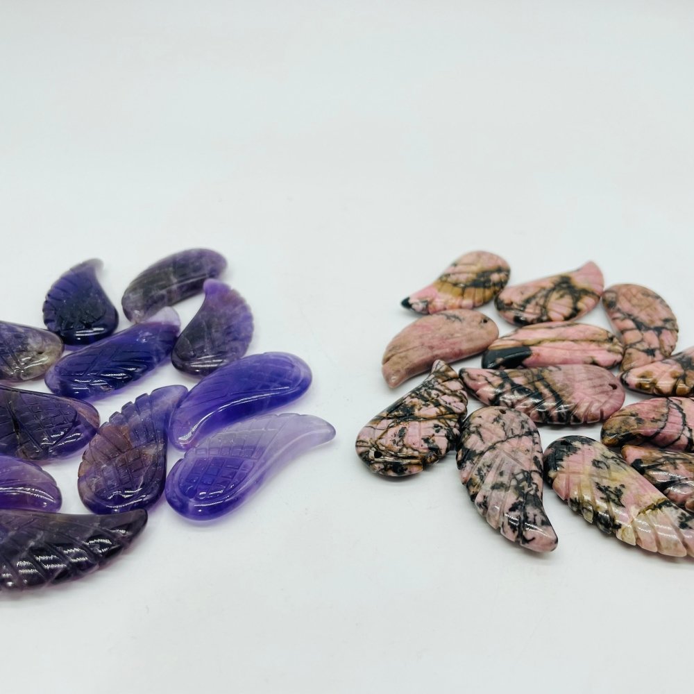 Angel Wing Carving Pendant Chevron Amethyst Rhodonite Wholesale -Wholesale Crystals