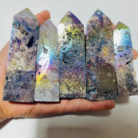 Aura Sphalerite Geode Quartz Four-Sided Tower Points Wholesale -Wholesale Crystals