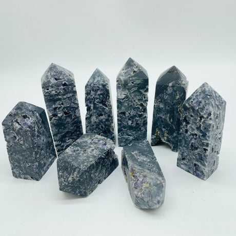 Black Sphalerite Geode Quartz Mixed Purple Fluorite Four-Sided Tower Point Wholesale -Wholesale Crystals
